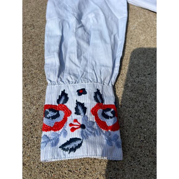 L.O.G.G. by H&M Blouse Women Size 6 Blue Floral Embroidered Long Sleeve Shirt - Picture 5 of 7